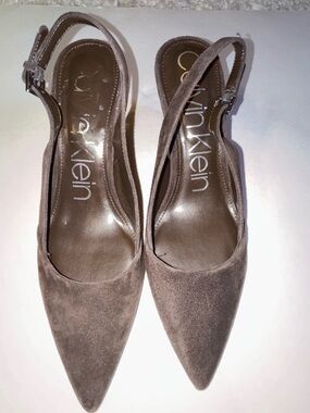 Calvin Klein Taupe Suede Pointed-Toe Slingback Pumps